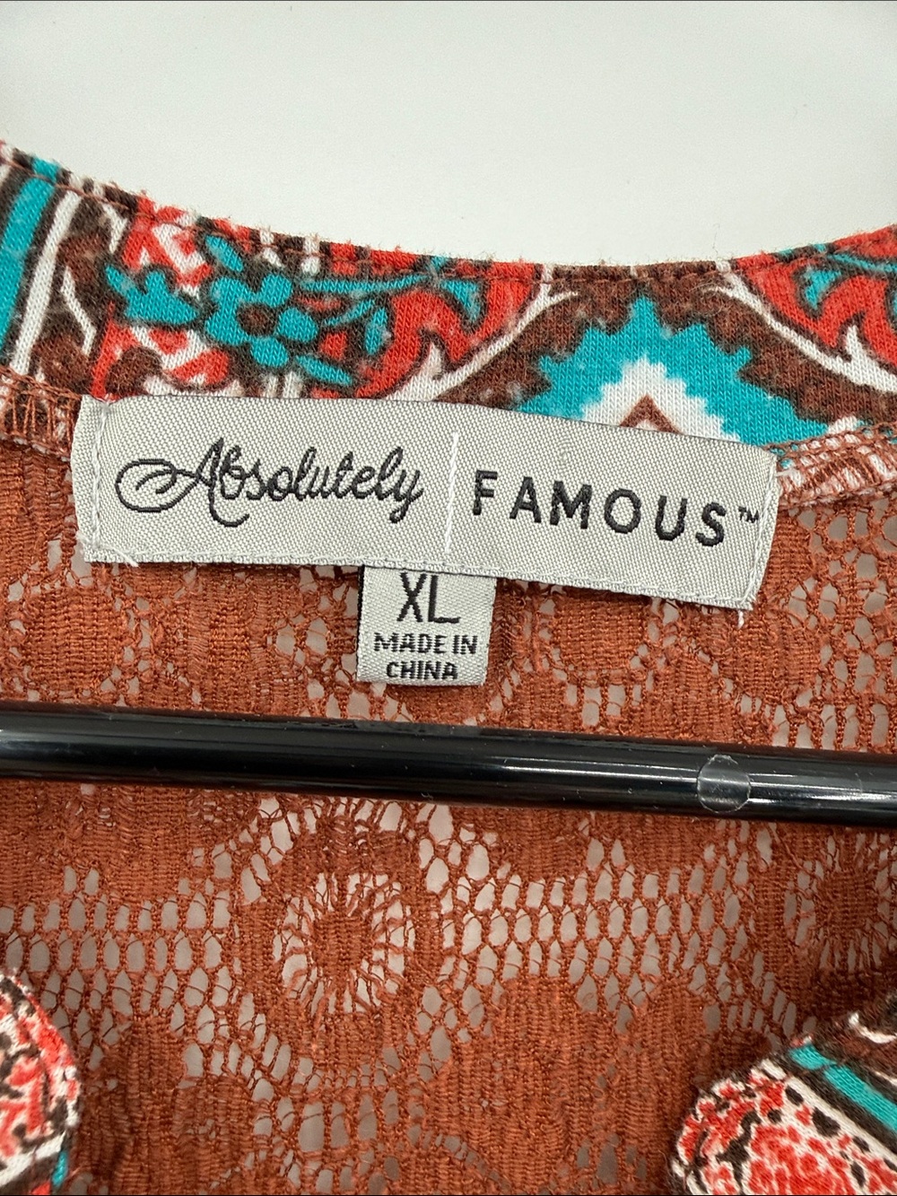Absolutely Famous Sleeveless Tank Top w/Print Size XL Lace Detail Western Boho - Picture 2 of 9